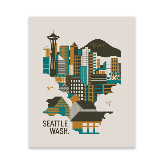 Seattle Skyline Green/Brown Print