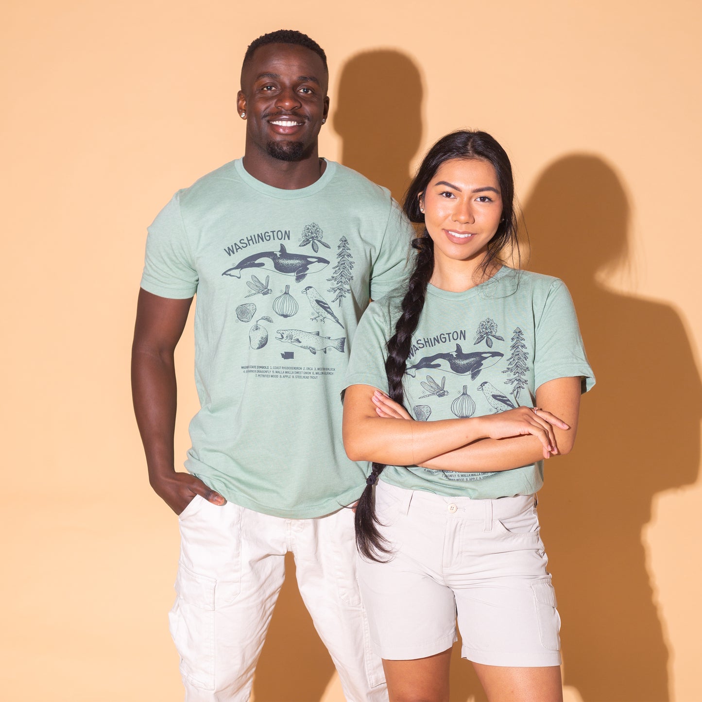 WA State Symbols Unisex Shirt (Heather Sage)