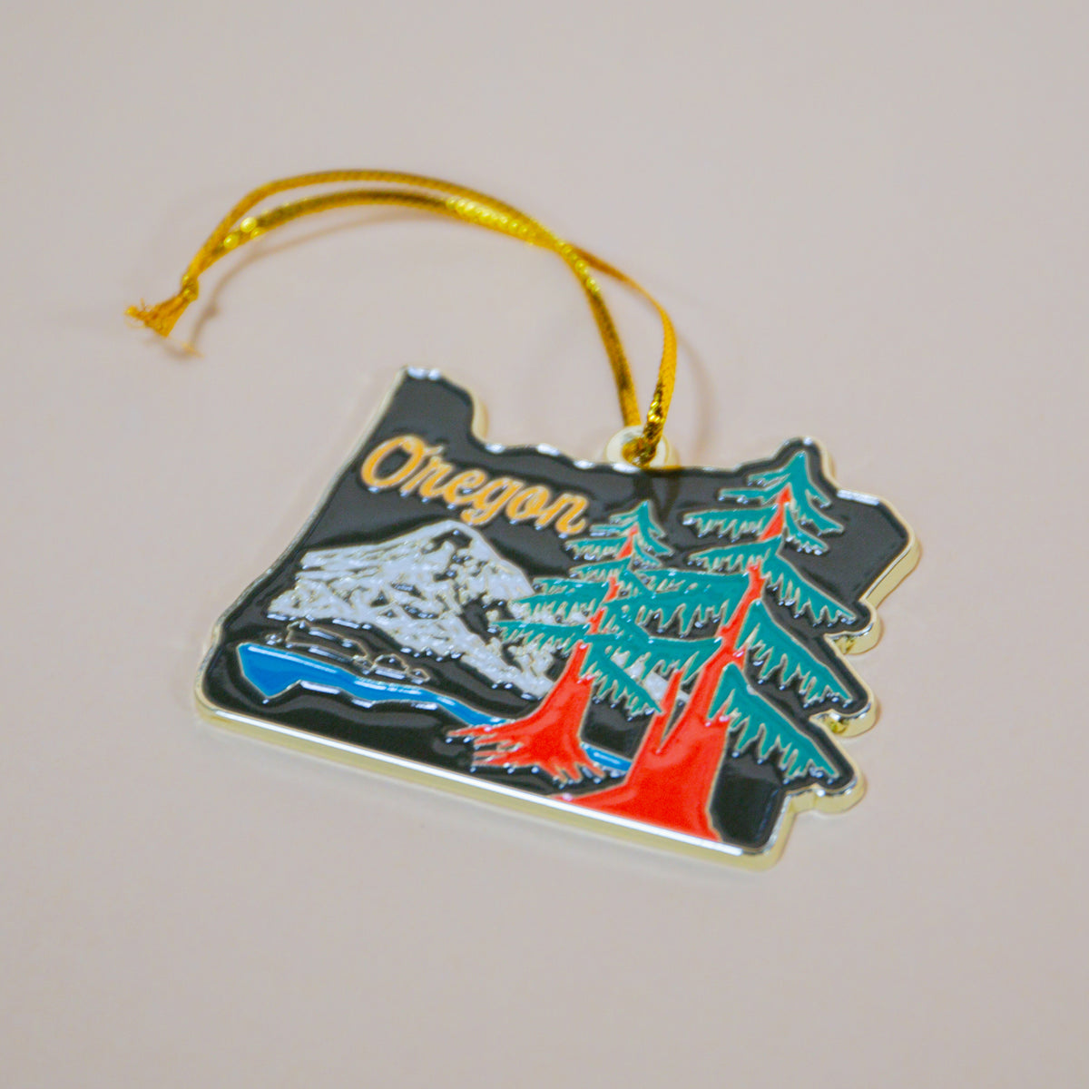 Retro Oregon Landscape Enamel Ornament