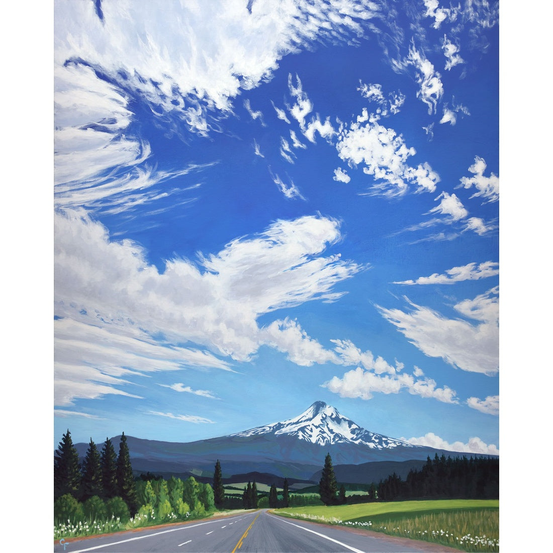 Catherine Freshley: Blue Skies Over Mount Hood Print