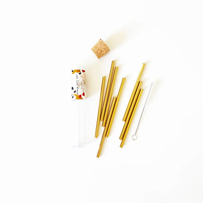 8pc Reusable Cocktail Straw Set / Gold