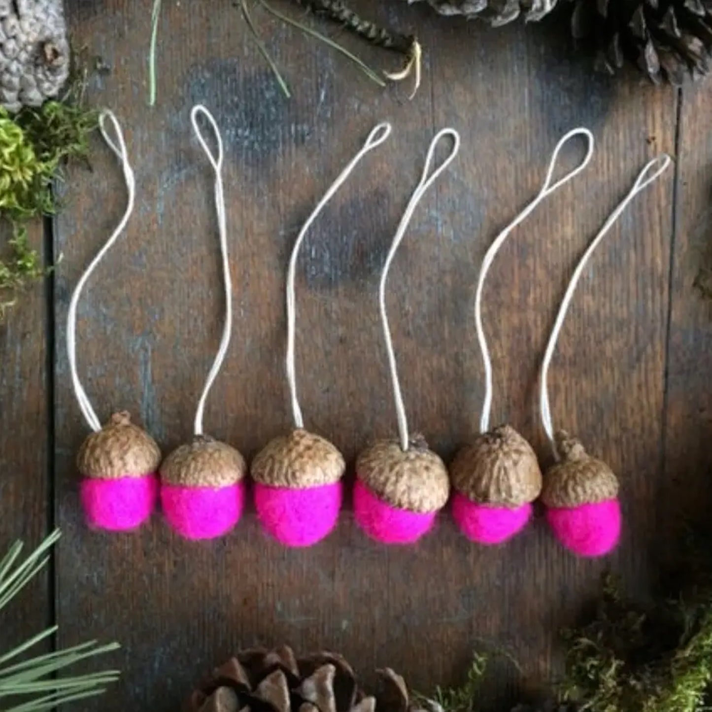 Fluorescent Pink Felted Acorn Ornament