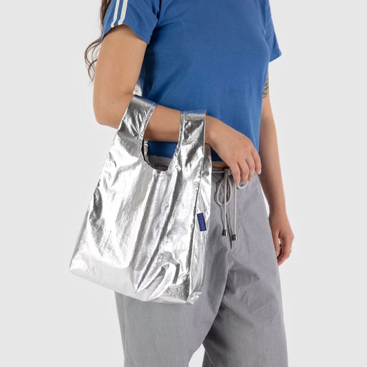 BAGGU Metallic Silver Baby Baggu