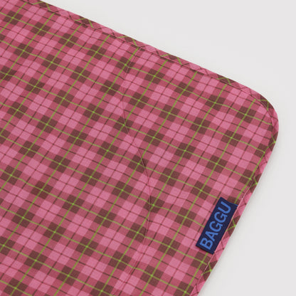 BAGGU Puffy Picnic Blanket: Azalea Pink Tartan