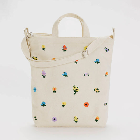BAGGU Embroidered Ditsy Floral White Zip Duck Bag