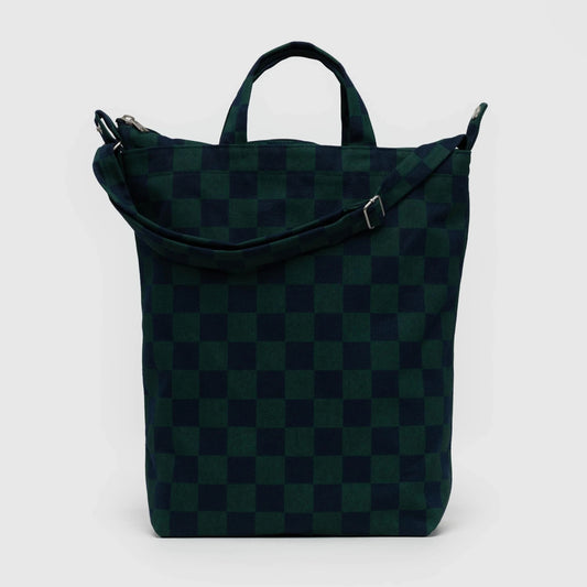 BAGGU Navy Green Check Zip Duck Bag