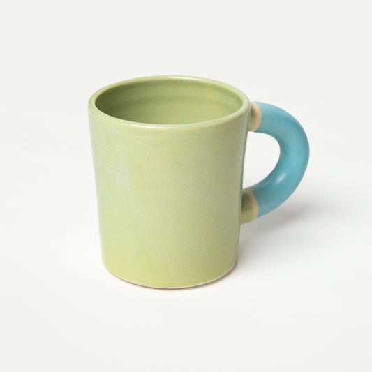 Favorite Mug in Green Tea with Sky Blue Handle