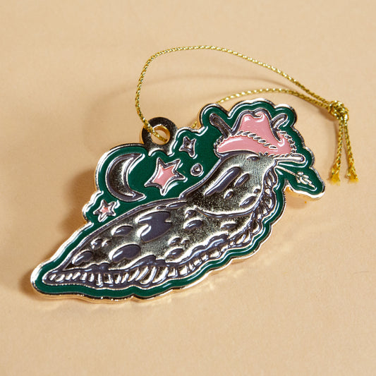 Banana Slug Cowboy Enamel Ornament
