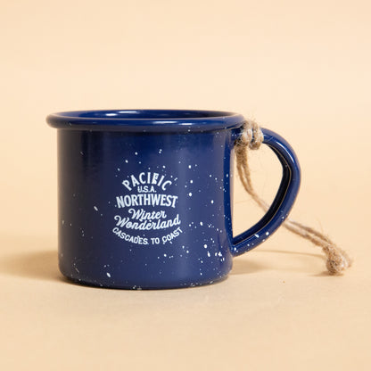 PNW Campfire Mug Ornament (Navy)