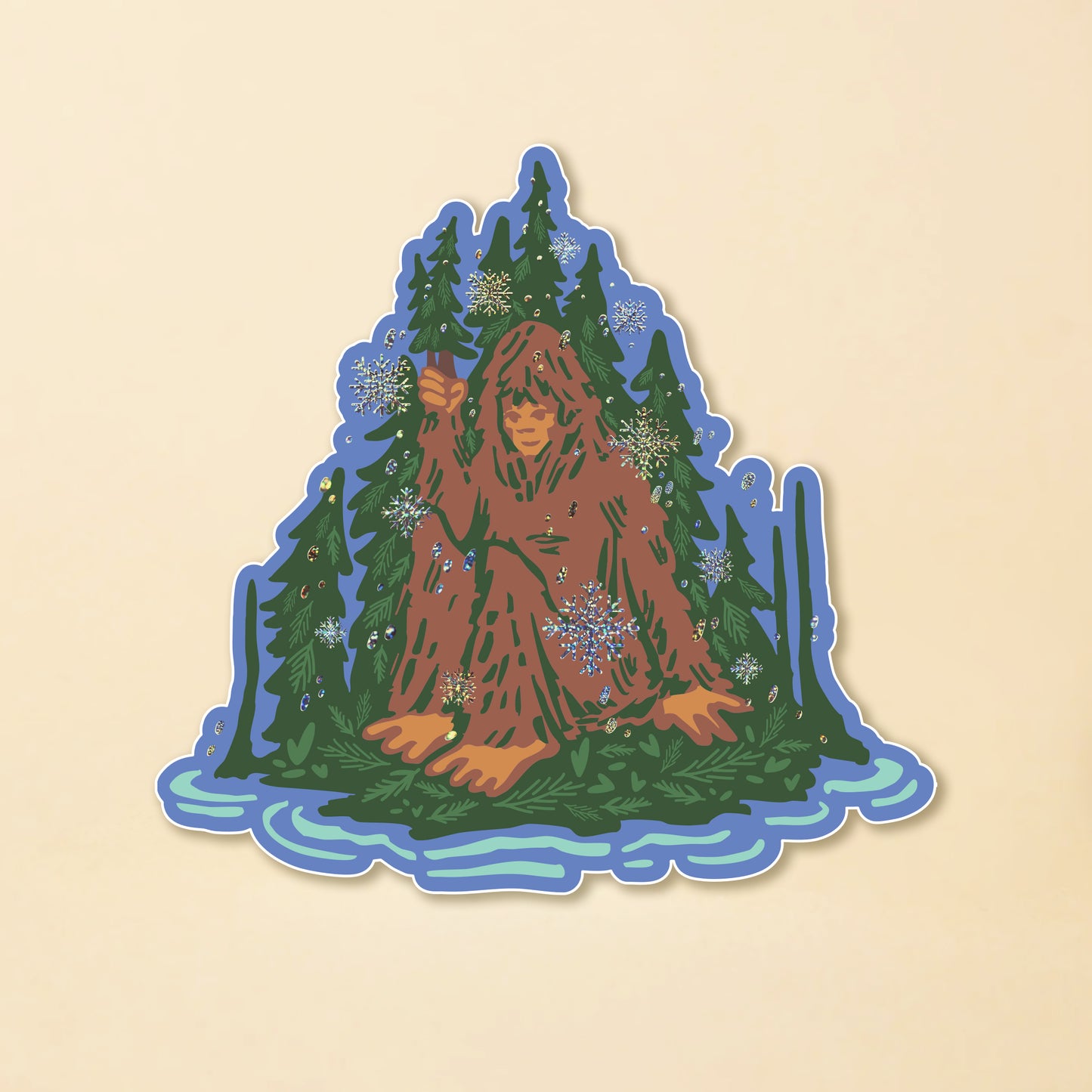 Winter Snowy Island Bigfoot Sticker