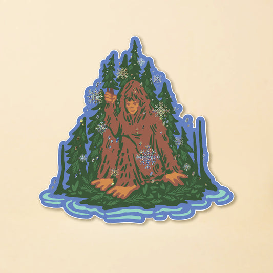 Winter Snowy Island Bigfoot Sticker