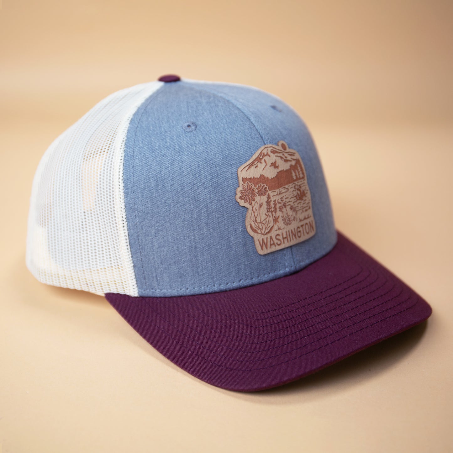 WA Mountain Lake Hat (Grey/Maroon)