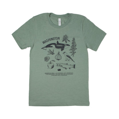 WA State Symbols Unisex Shirt (Heather Sage)