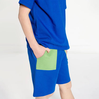 Kids' Cotton Shorts - Blue Color Block
