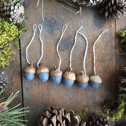 Raincloud Blue Felted Wool Acorn Ornament