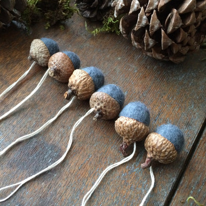 Raincloud Blue Felted Wool Acorn Ornament