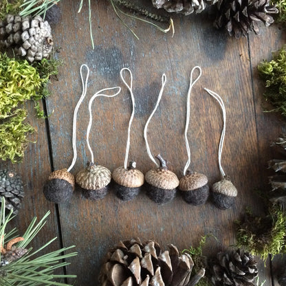 Morel Brown Felted Wool Acorn Ornament