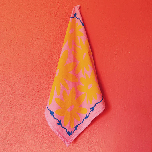 Pink Floral Splat Tea Towel