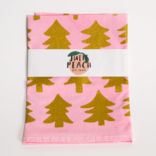 Pink Glitter Trees Tea Towel
