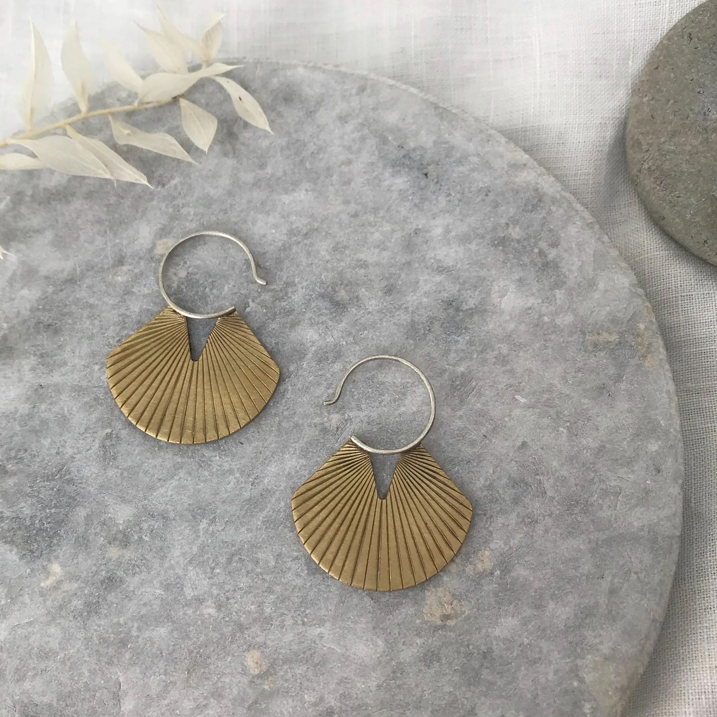 Etched Brass Fan Disc Earrings