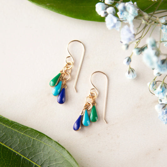 Frankie Teardrop Earrings in Blue & Green