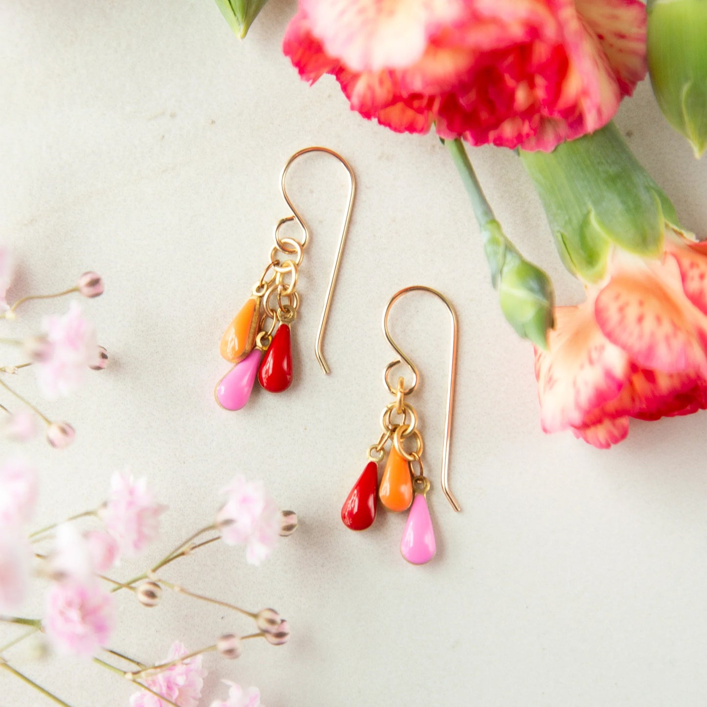 Frankie Teardrop Earrings in Red & Pink