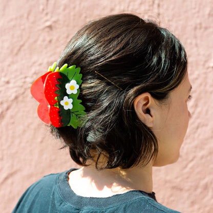 Large Strawberries and Flowers Hair Claw