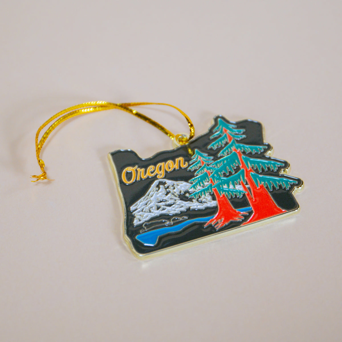 Retro Oregon Landscape Enamel Ornament