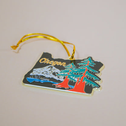 Retro Oregon Landscape Enamel Ornament