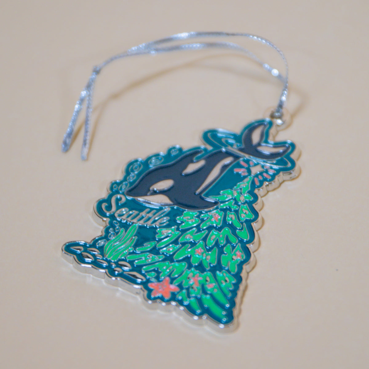 Seattle Orca Tree Enamel Ornament
