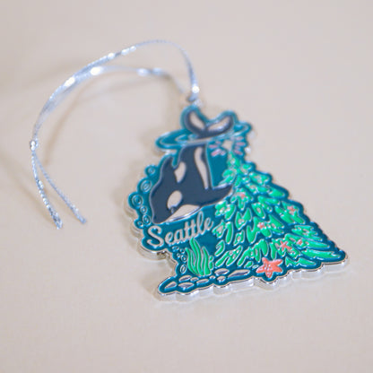 Seattle Orca Tree Enamel Ornament