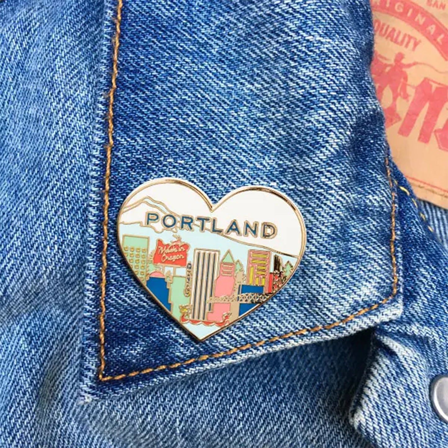 Portland Skyline Heart Pin