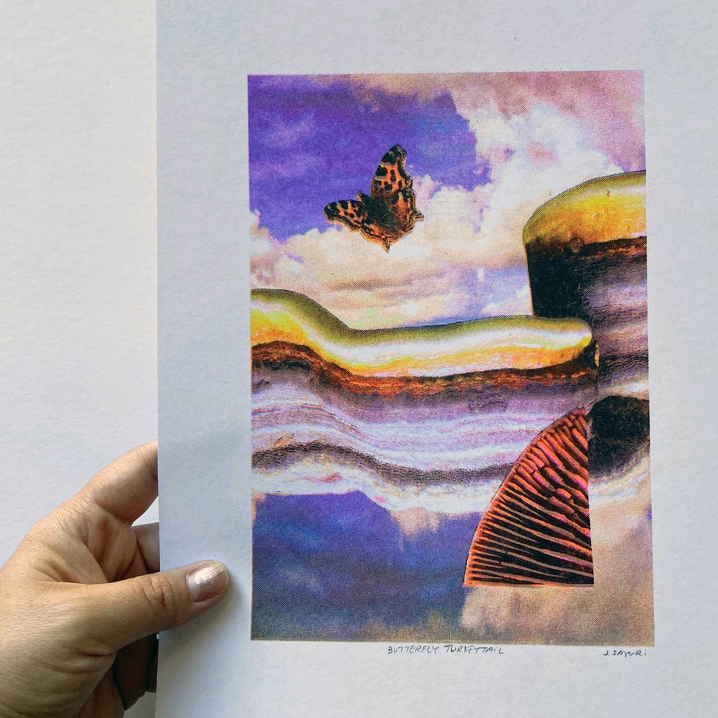 Tiny Pink Shoe: Butterfly Turkeytail Riso Print