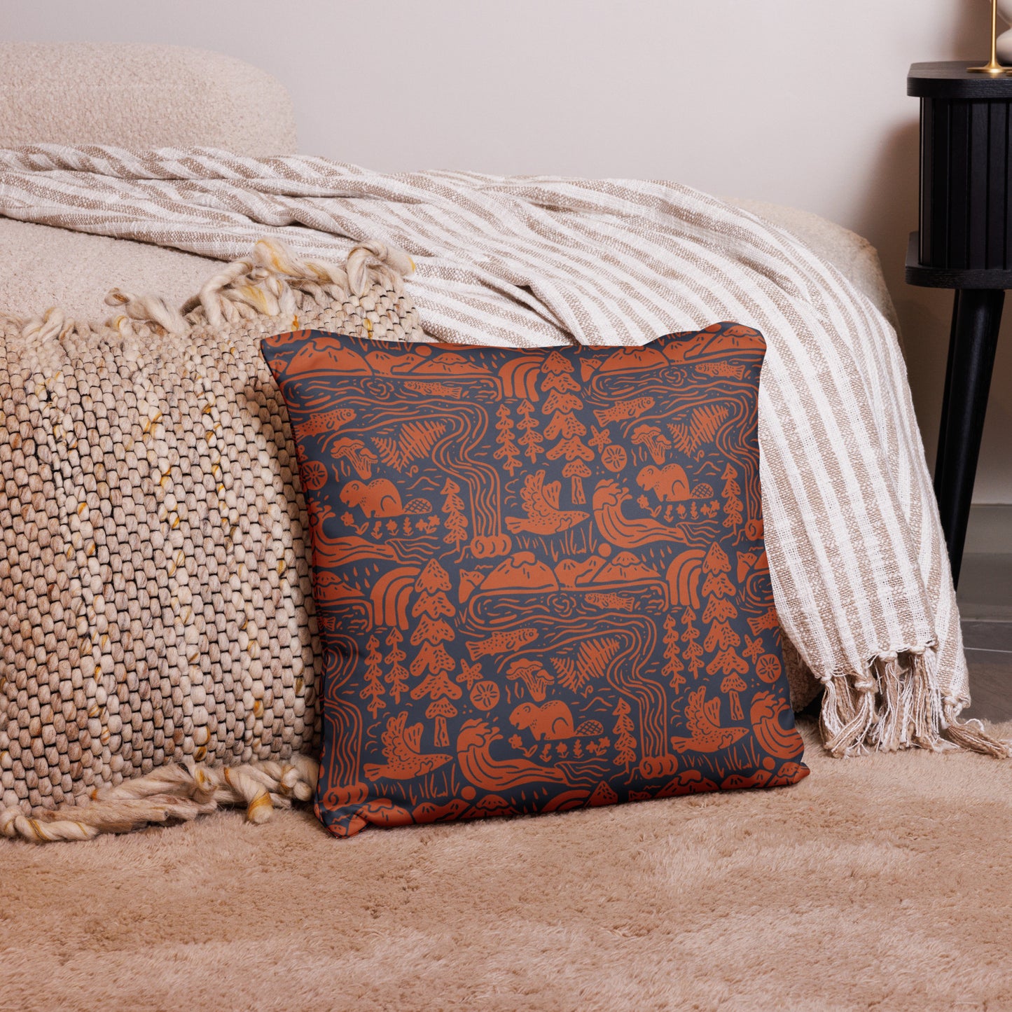 OR Adventures Throw Pillow (Navy/Orange)