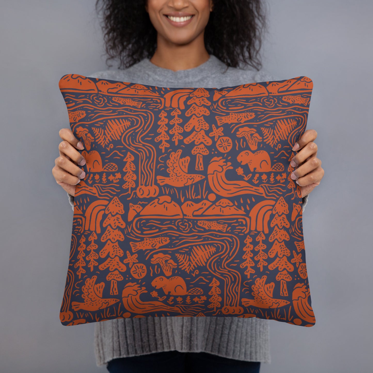 OR Adventures Throw Pillow (Navy/Orange)