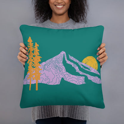 Mountain Topo Throw Pillow (Green)