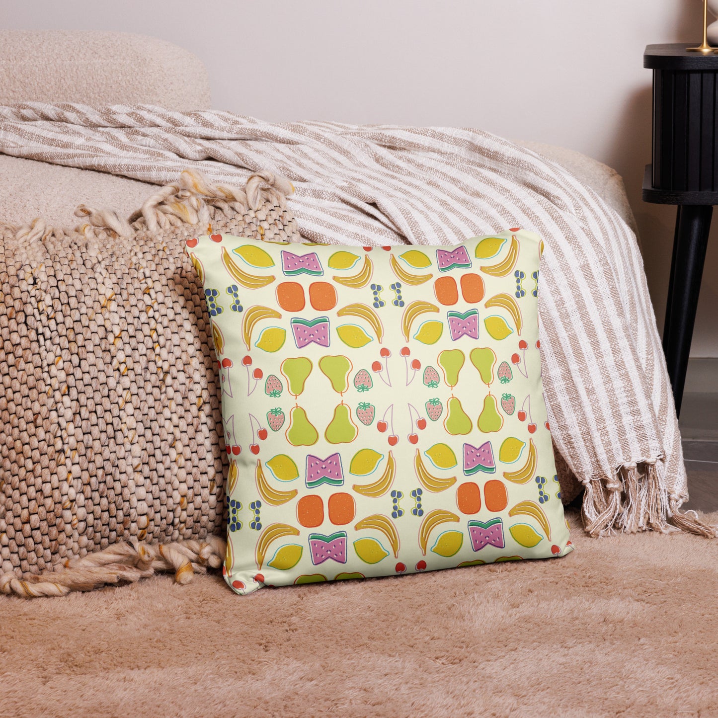 Just Because Fruits Throw Pillow (White)