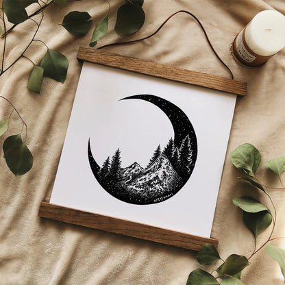 Kaari & Co: Mountain and Forest Crescent Moon Print