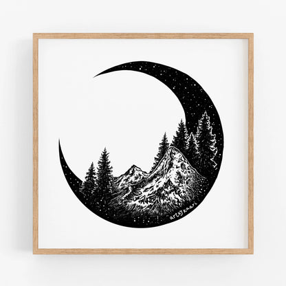 Kaari & Co: Mountain and Forest Crescent Moon Print