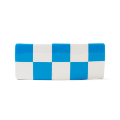 Chunks blue and white checker barrette 