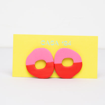 Amy Pink and Red Colorblock Earrings