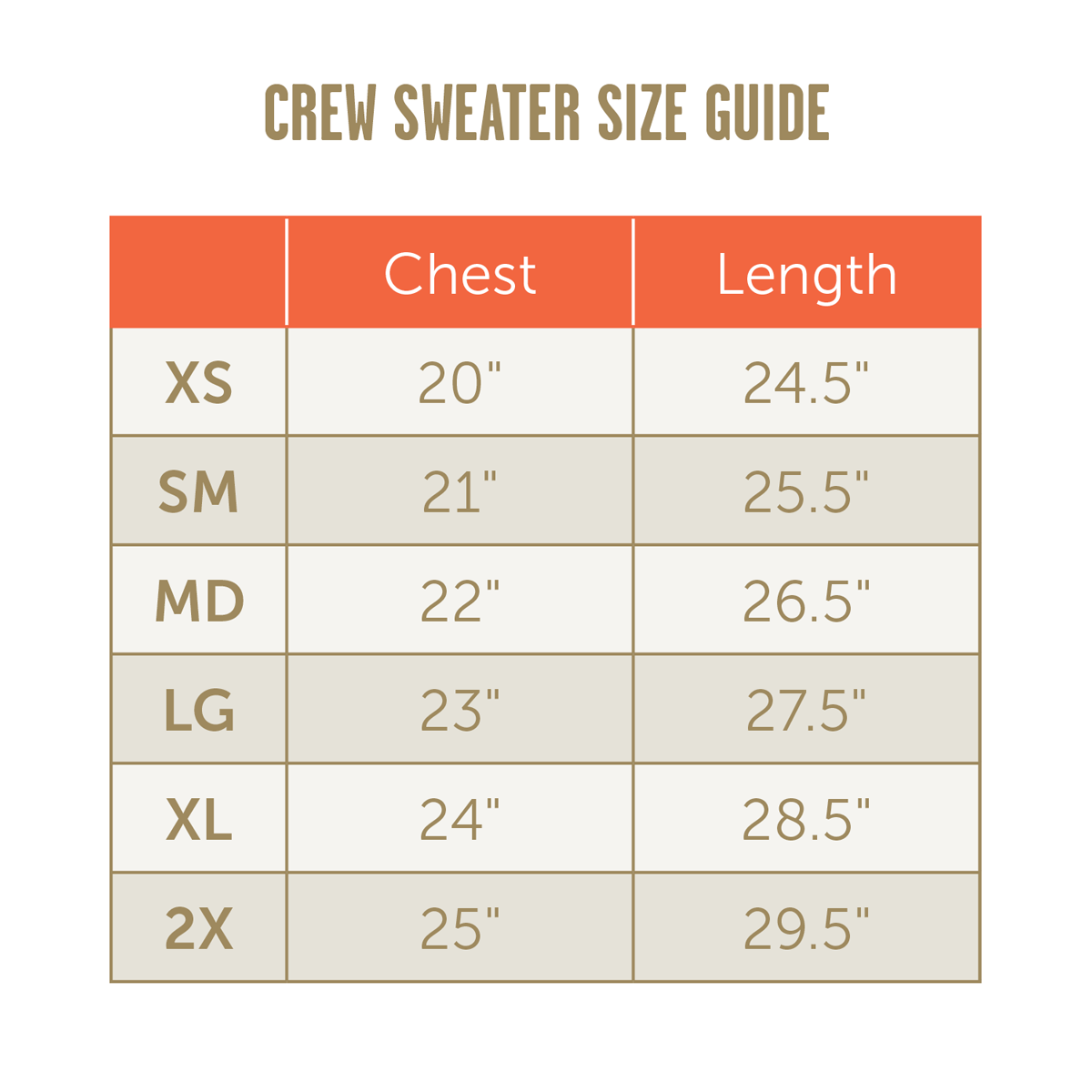 TLE Adult unisex crew sweater size guide 