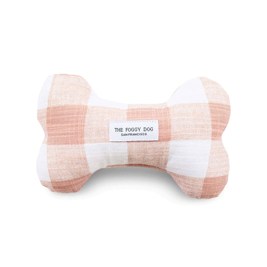 Dog Bone Squeaky Toy - Blush Pink Gingham