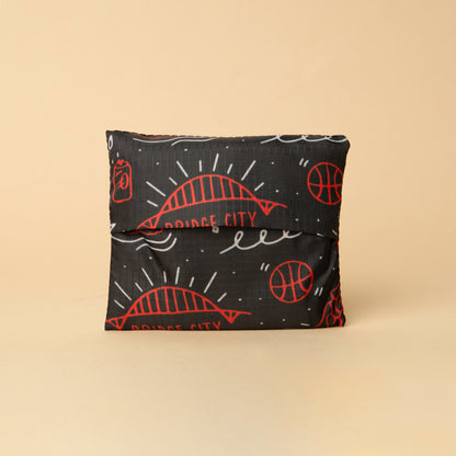 Portland Patterns Fold Up Tote Bag (Black/Red)