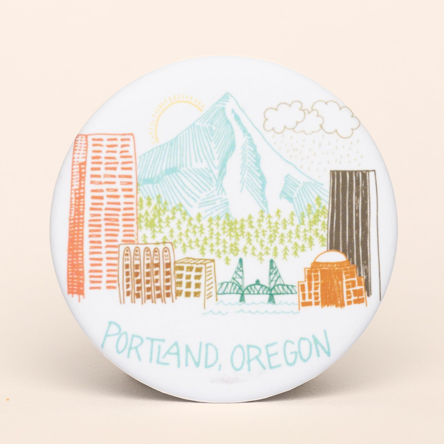 Portland Skyline Sketch Round Magnet