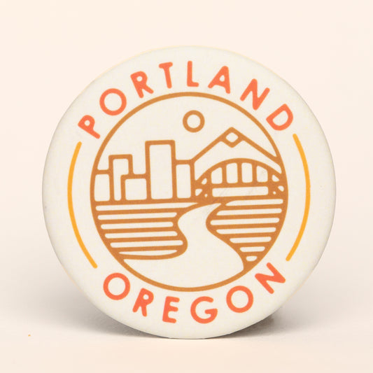 Retro Portland Skyline Round Magnet