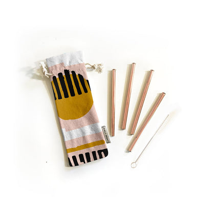 4pc Reusable Cocktail Straw Pouch