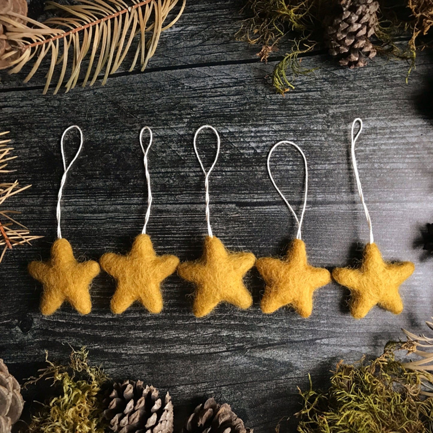 Felted Wool Star Ornament Set of 5