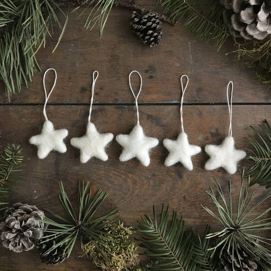 Dusty White Felted Wool Star Ornament