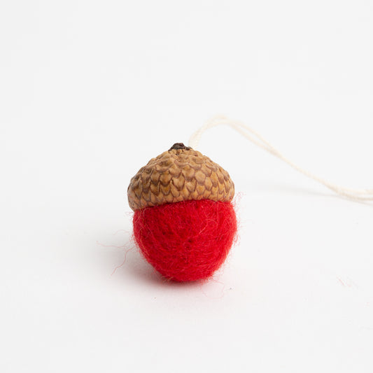 Red Felted Wool Acorn Ornament